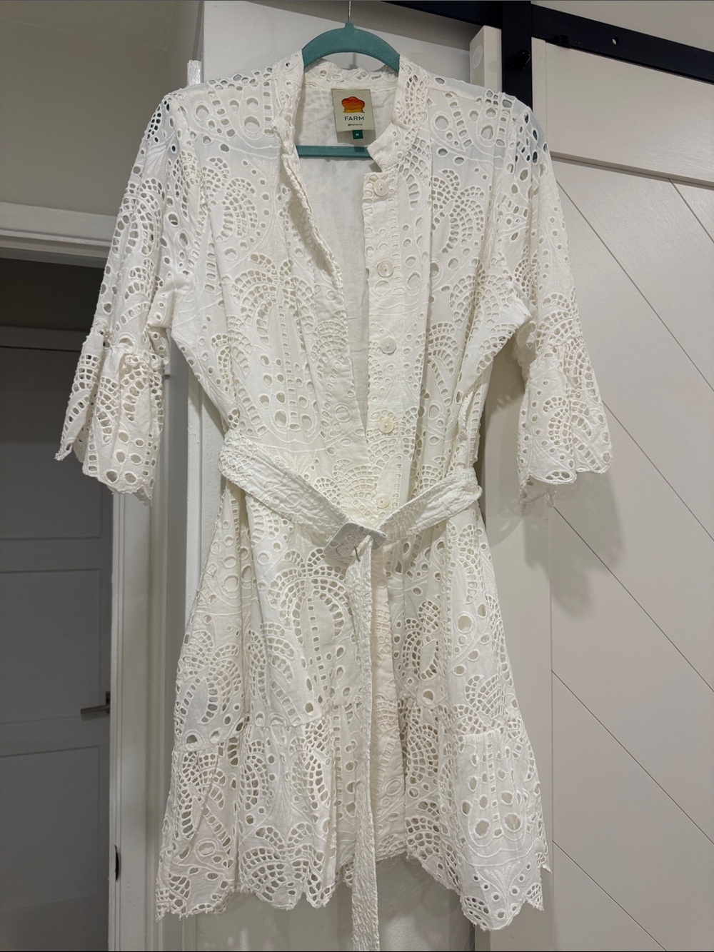 FARM Rio White Eyelet Belted Mini Dress - Picture 3 of 3